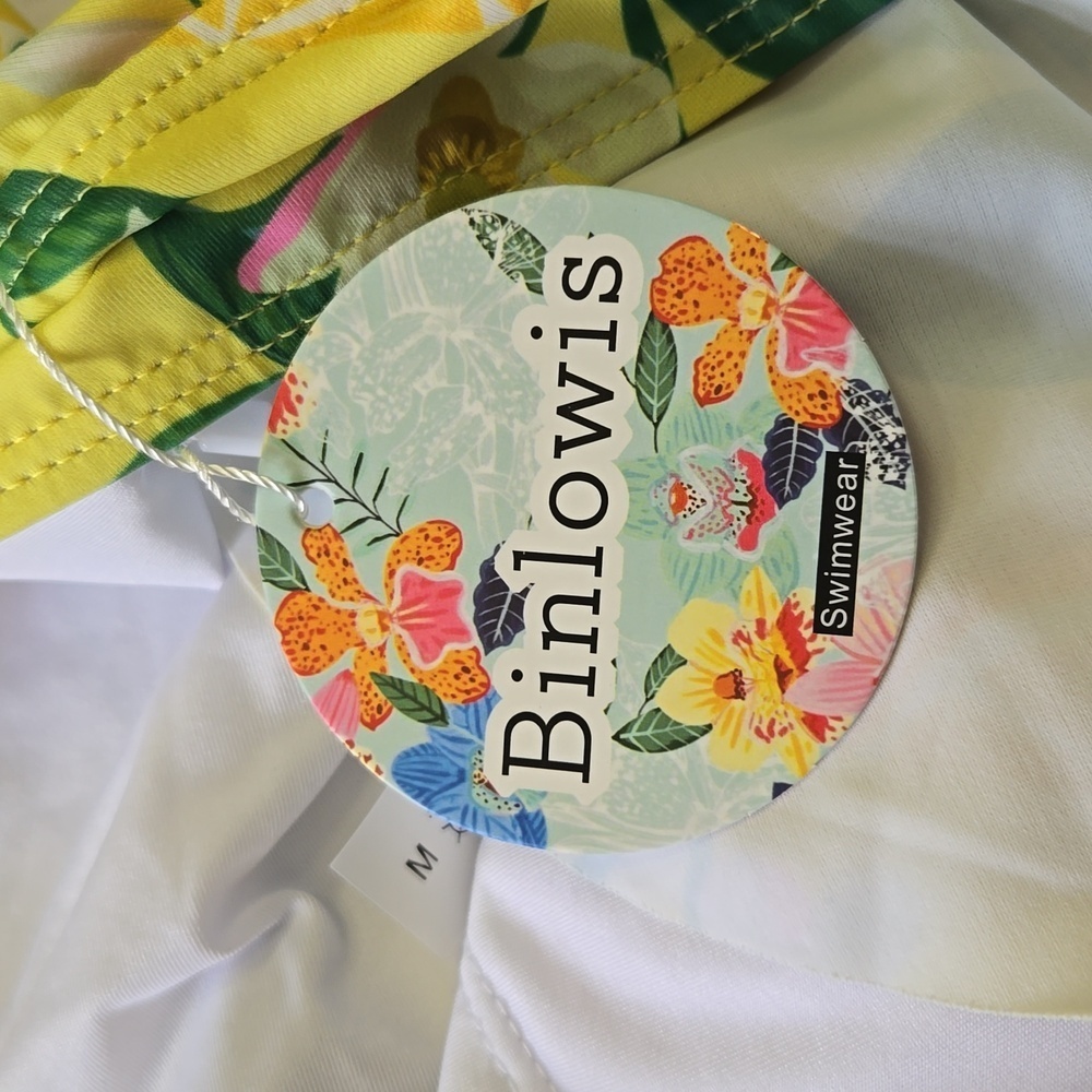 New Womens Binlowis V Neck One Piece Belt Swimsuit Lemons Floral  Size M - Picture 5 of 7